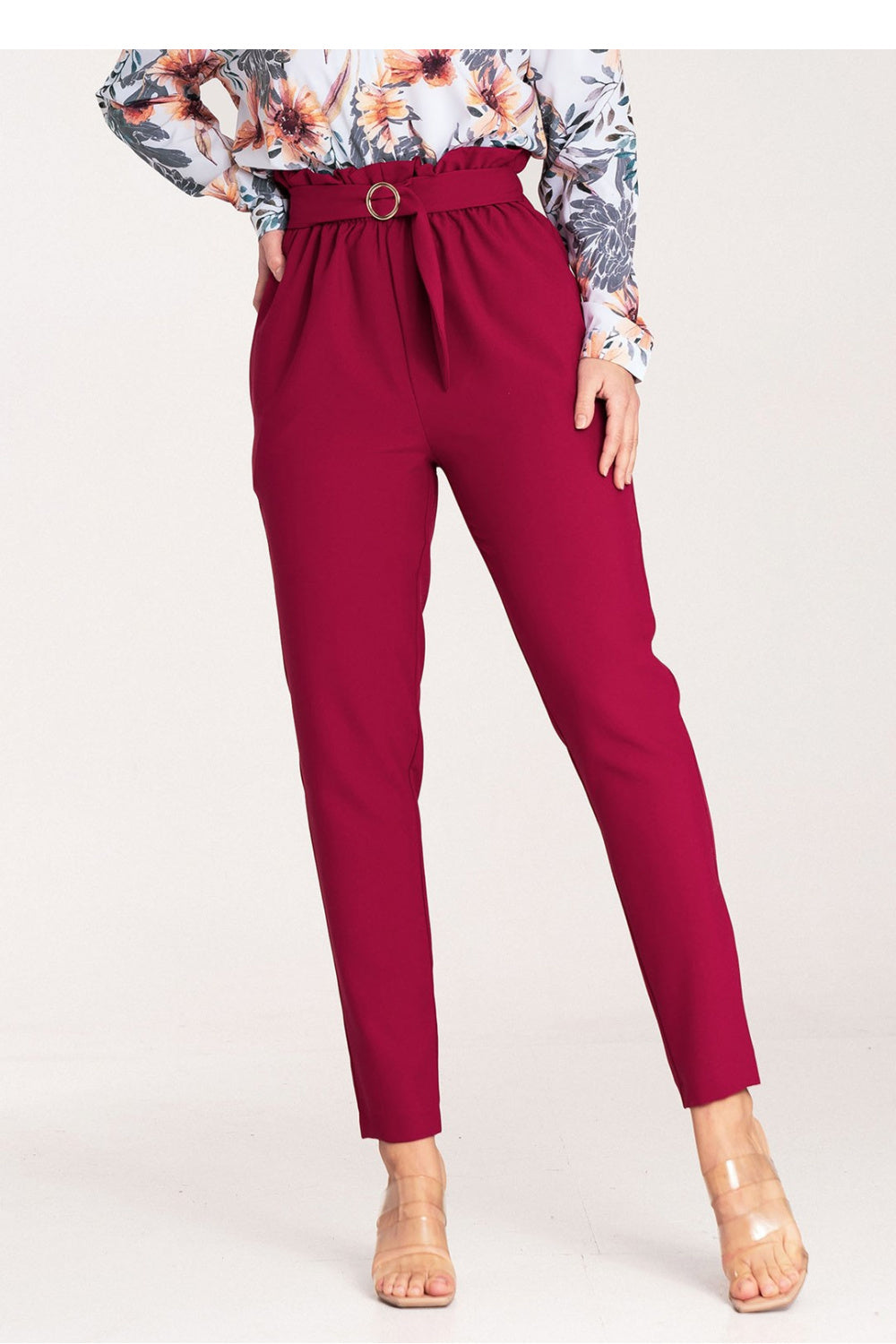 Women's Trousers M1072 – Figl, Burgundy – Pants
