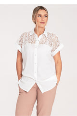 Short sleeve shirt M1073 – Figl, Ecru – Shirt – image 2
