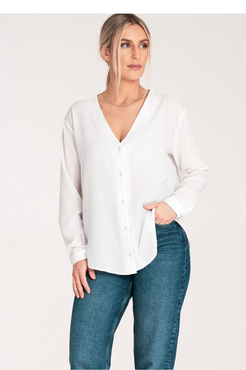 Long sleeve shirt M1070 – Figl, Ecru – Shirt – image 2