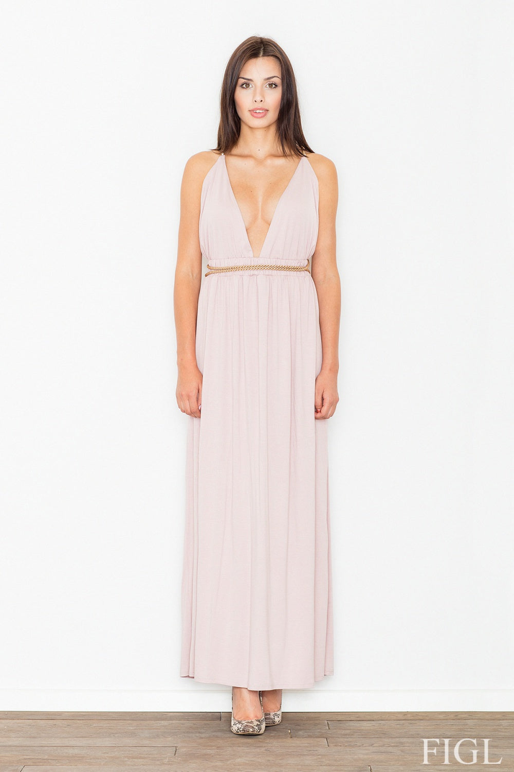 Long dress M483 – Figl, Light Pink – Dress