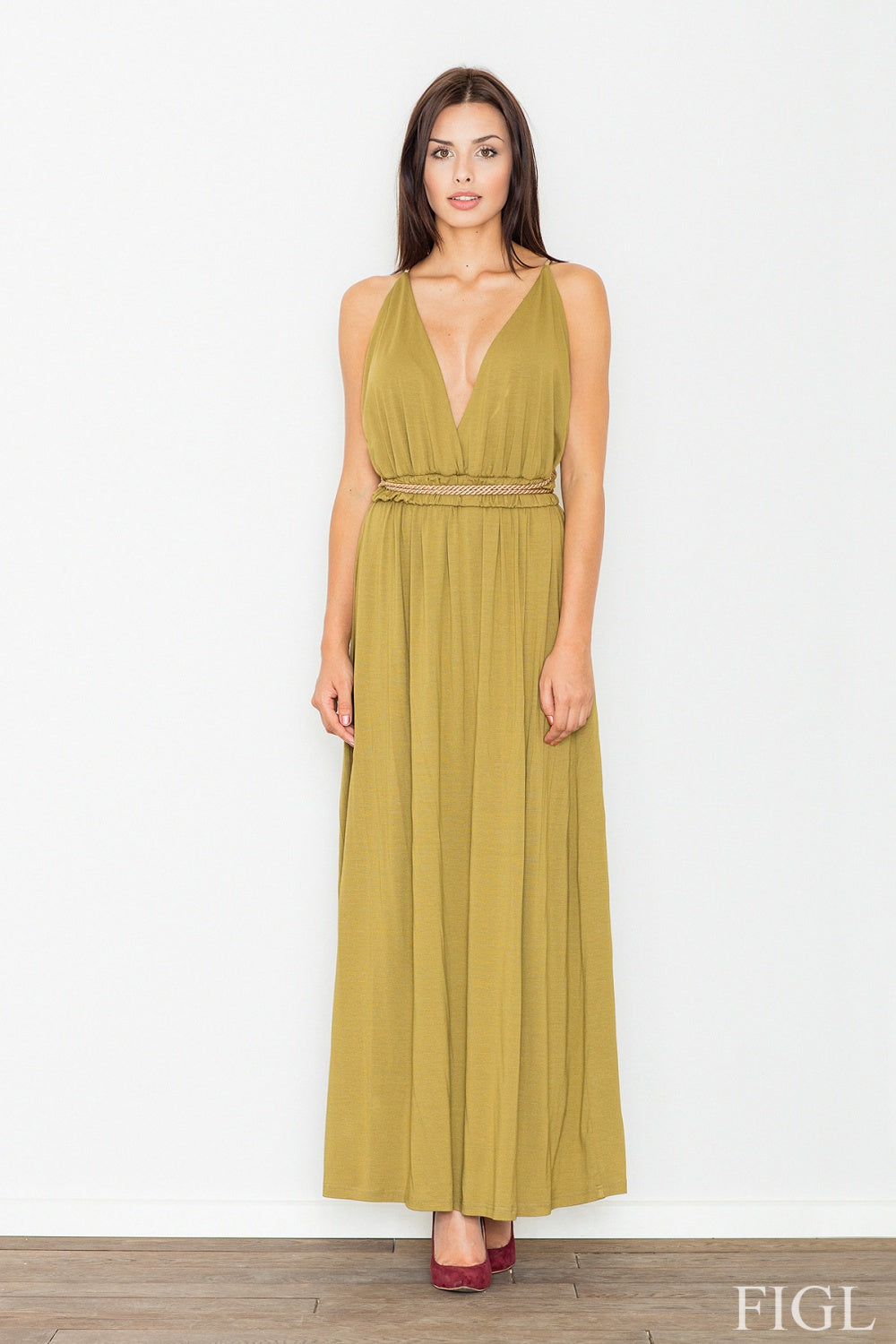 Long dress M483 – Figl, Green – Dress – image 2