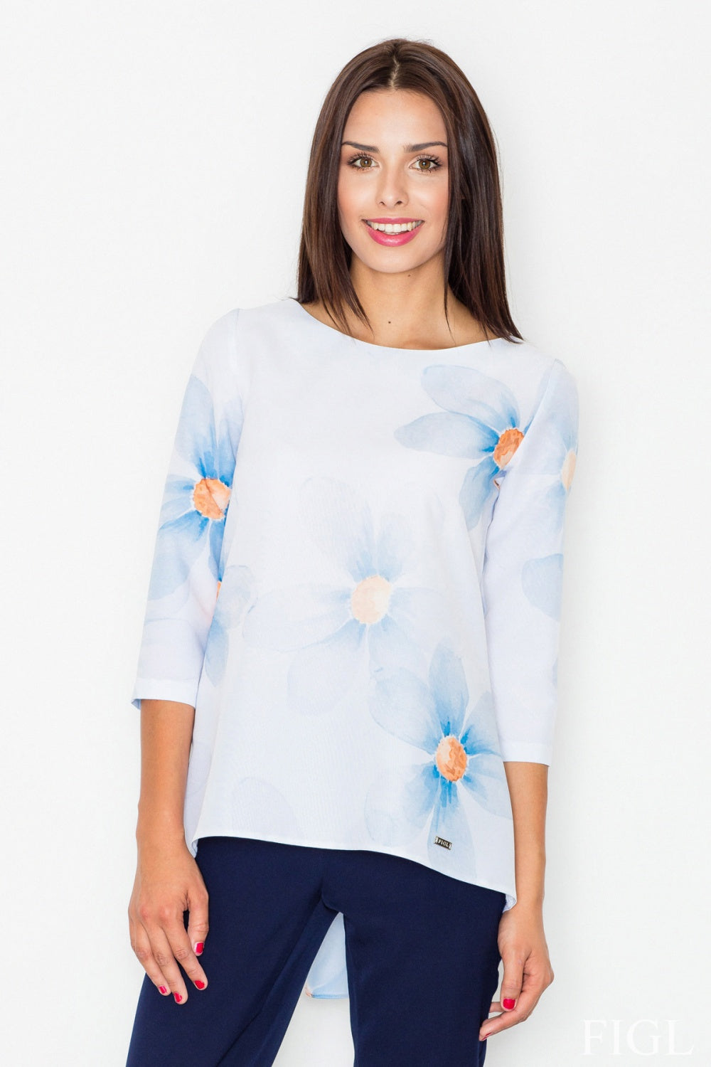 Blouse M505 – Figl, Pattern 3 White Flowers – Blouse – image 2