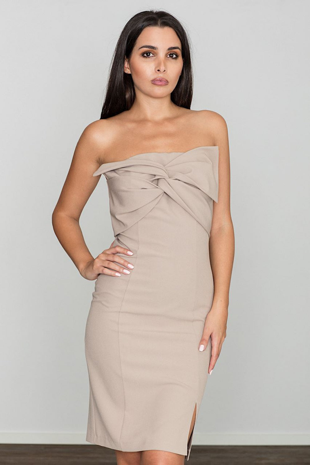 Cocktail dress M571 – Figl, Beige – Cocktail Dress