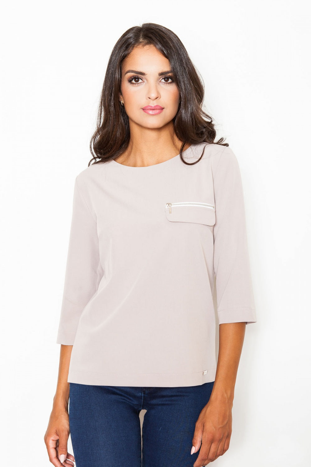 Blouse M393 – Figl, Beige – Blouse – image 3