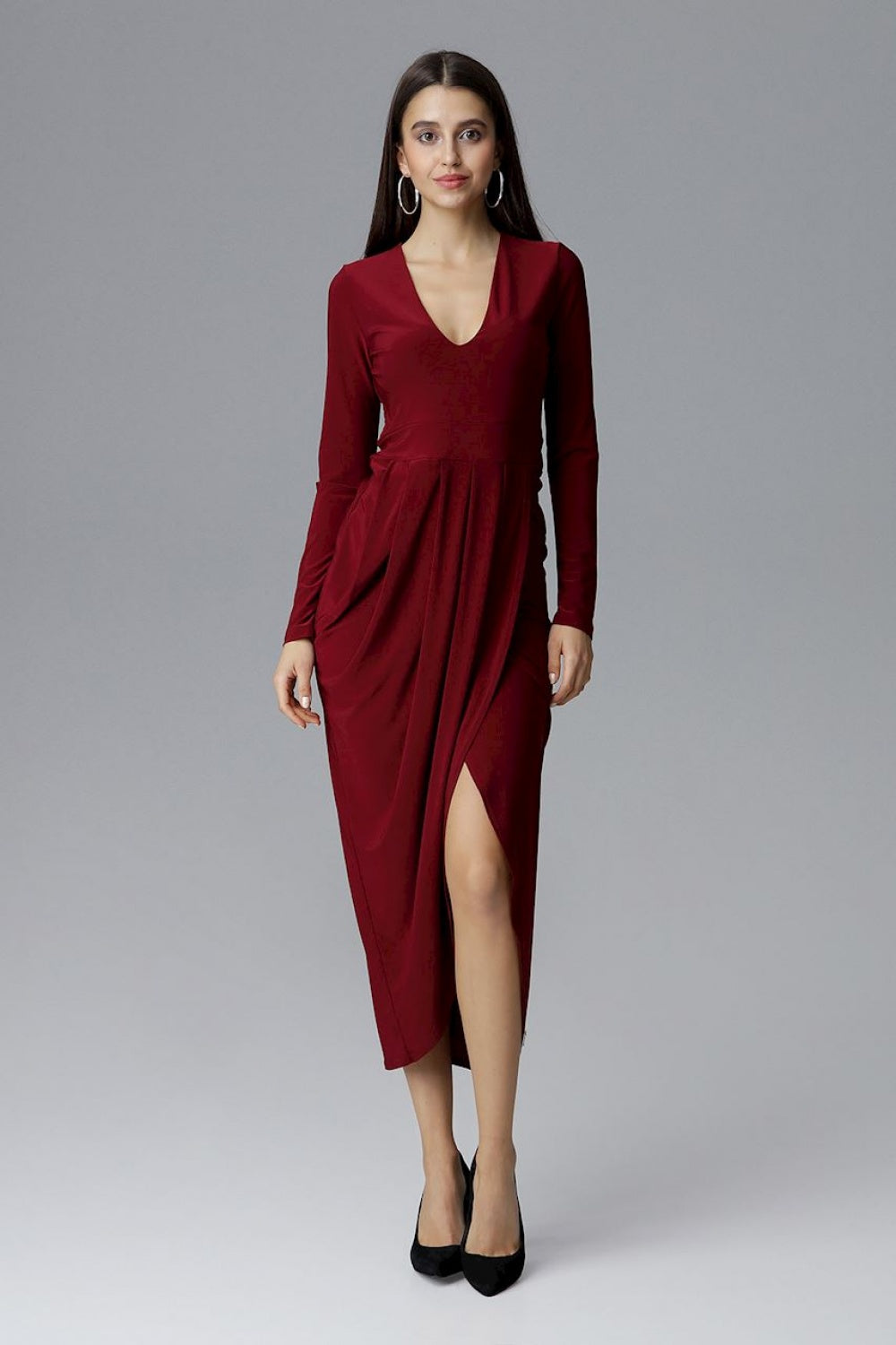 Long dress M636 – Figl, Burgundy – Dress – image 3