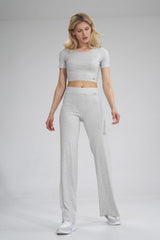 Women's Trousers M749 – Figl, Grey Melange – Pants – image 3