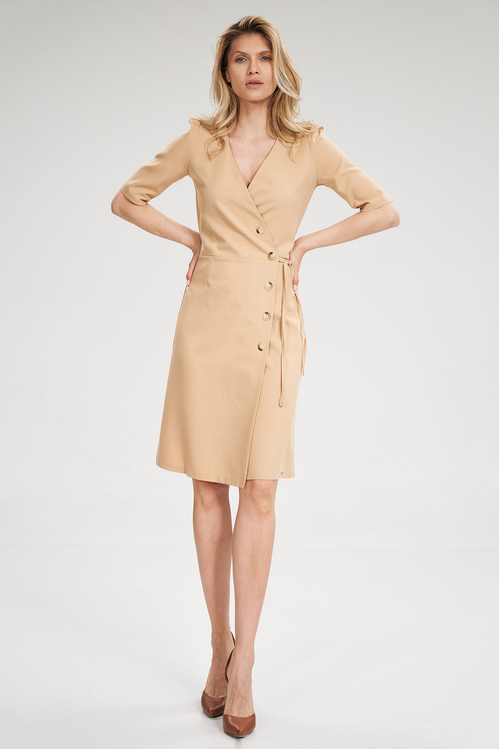 Day Dress M703 – Figl, Beige – Day Dress – image 2