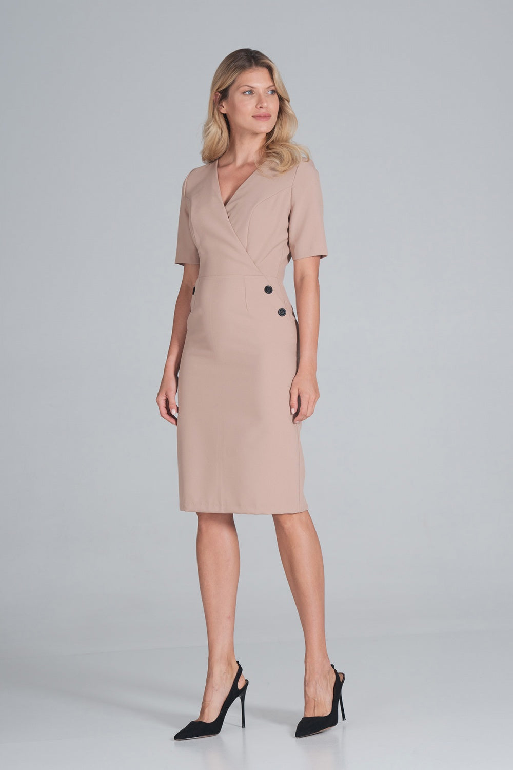 Day Dress M851 – Figl, Beige – Day Dress – image 3