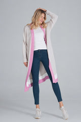 Cardigan M845 – Figl, Beige Fuchsia White – Cardigan